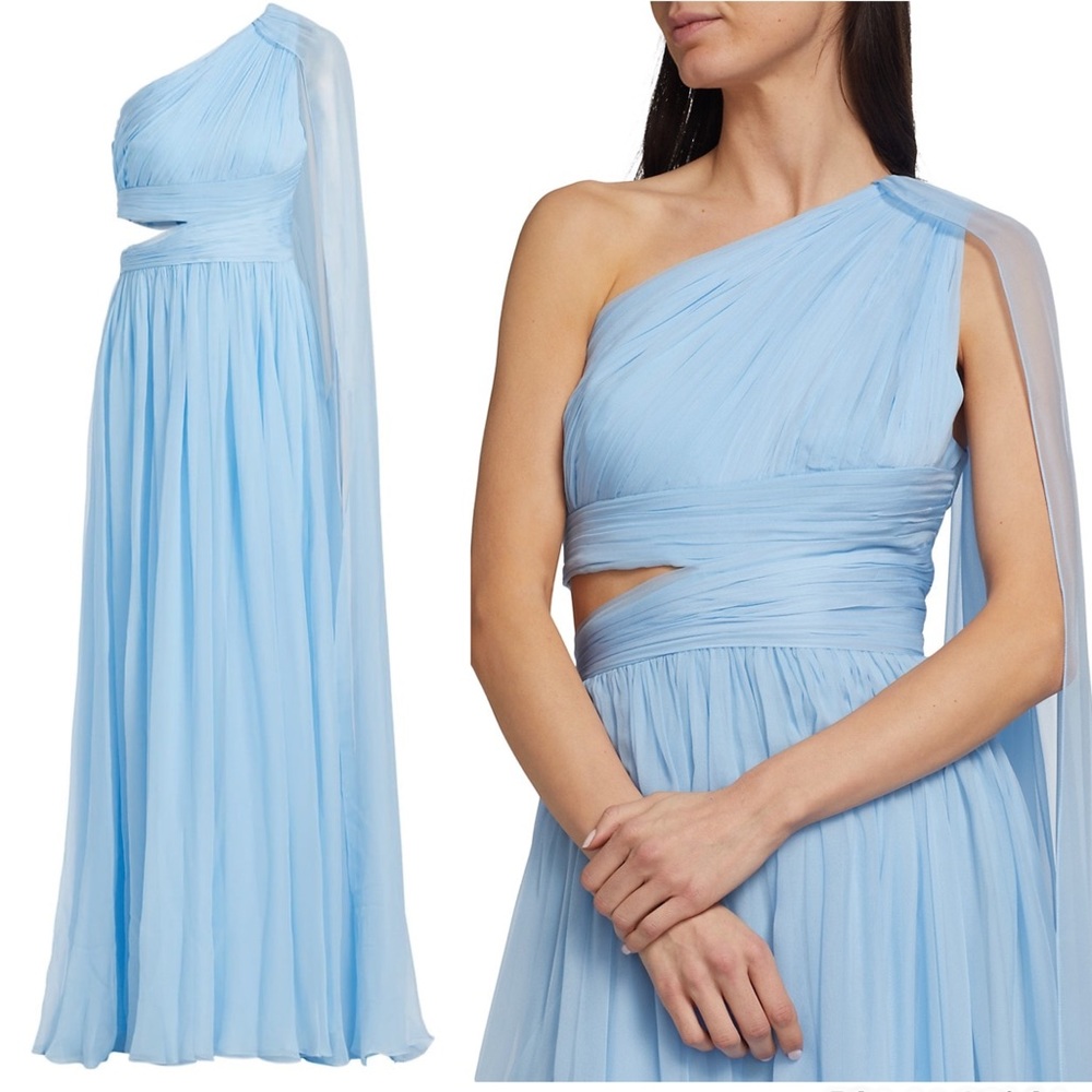 Zuhair Murad One-Shoulder Draped Silk Gown Long Dress XS